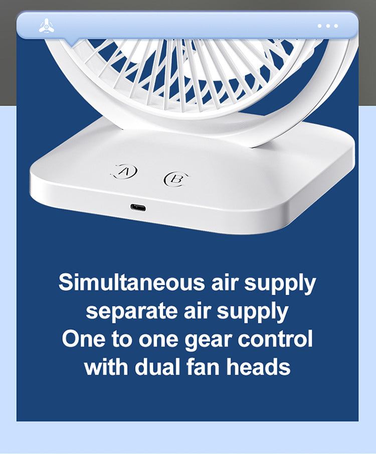 Purple Dual Head USB Rechargeable Desk Fan - Portable Double Air Circulator 7