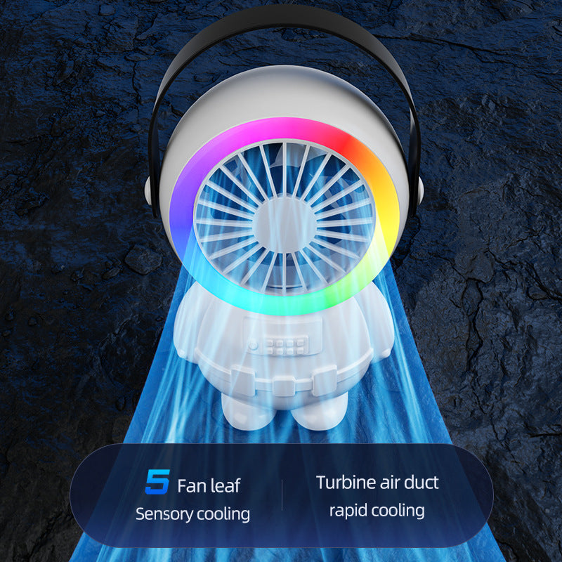 White Astronaut Portable Fan - USB Rechargeable Desk Fan with RGB Night Light 3