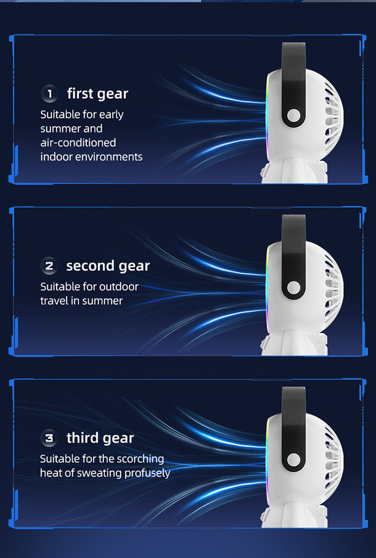 White Astronaut Portable Fan - USB Rechargeable Desk Fan with RGB Night Light 4