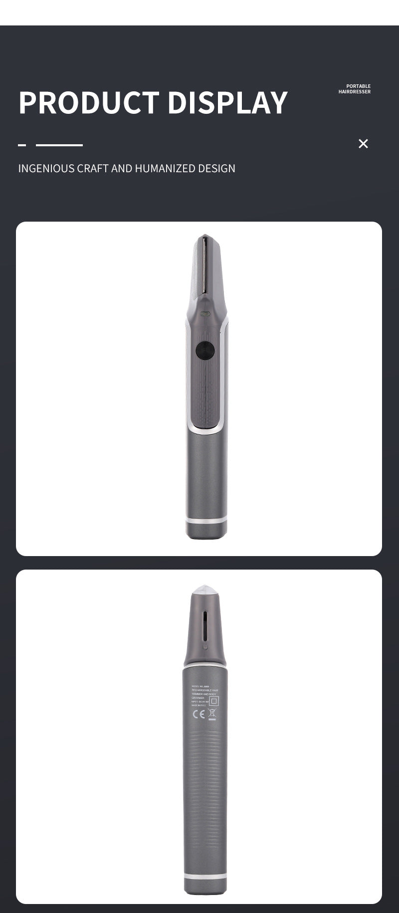 Grey Men's electric hair trimmer with retractable design and USB charging 6