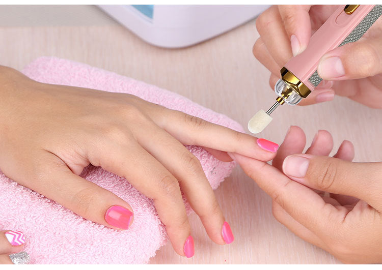 Pink Mini Electric Nail Polisher with USB Charging and 5 Grinding Heads 7