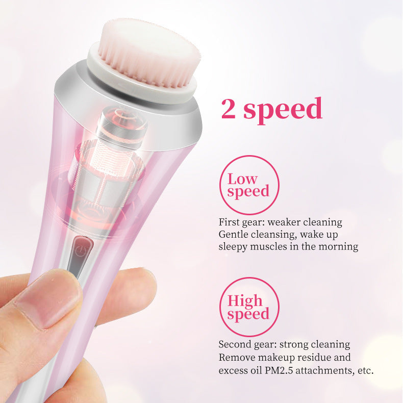 Pink Rechargeable Facial Cleansing Brush Kit with 4 Heads & Charging Dock 3