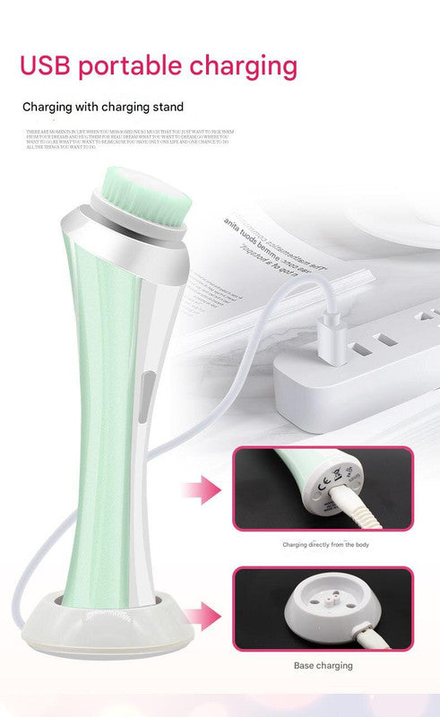 Pink Rechargeable Facial Cleansing Brush Kit with 4 Heads & Charging Dock 5