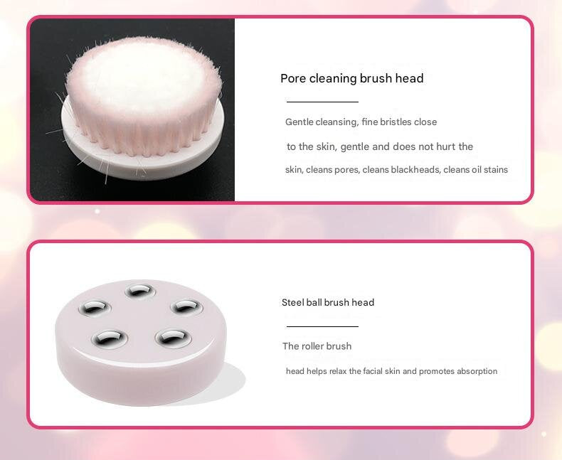 Pink Rechargeable Facial Cleansing Brush Kit with 4 Heads & Charging Dock 6