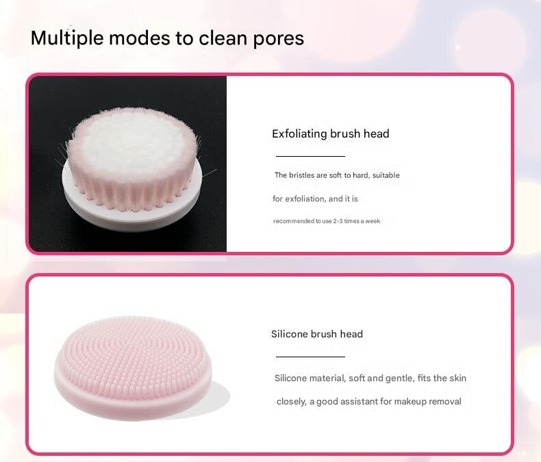 Pink Rechargeable Facial Cleansing Brush Kit with 4 Heads & Charging Dock 7