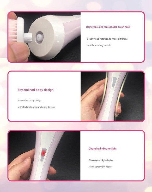 Green Rechargeable Facial Cleansing Brush Kit with 4 Heads & Charging Dock 7