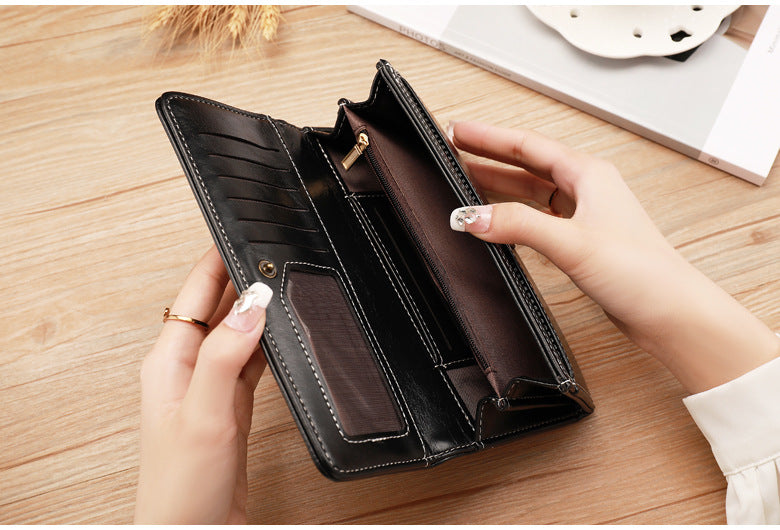 Black Classic Long Bifold Wallet for Women - Large Capacity Card Holder 4