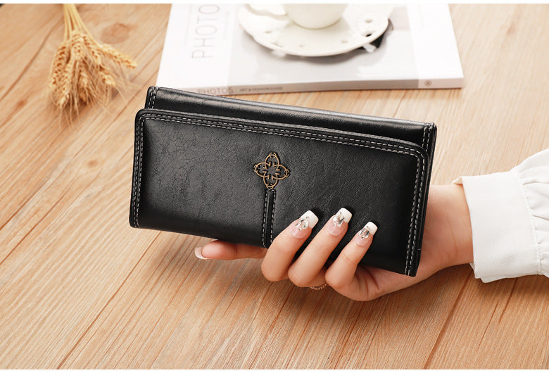 Black Classic Long Bifold Wallet for Women - Large Capacity Card Holder 5