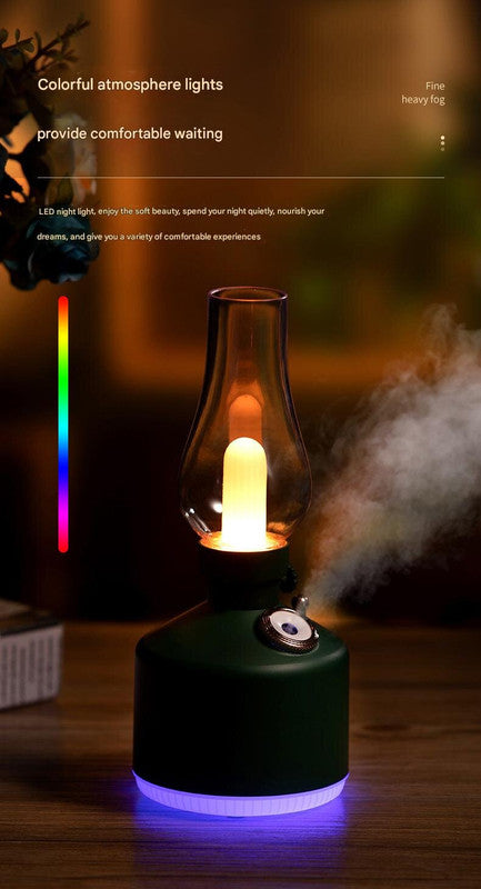 White Retro Kerosene Lamp Humidifier - Rechargeable Cool Mist Maker with Dimmable Light 5