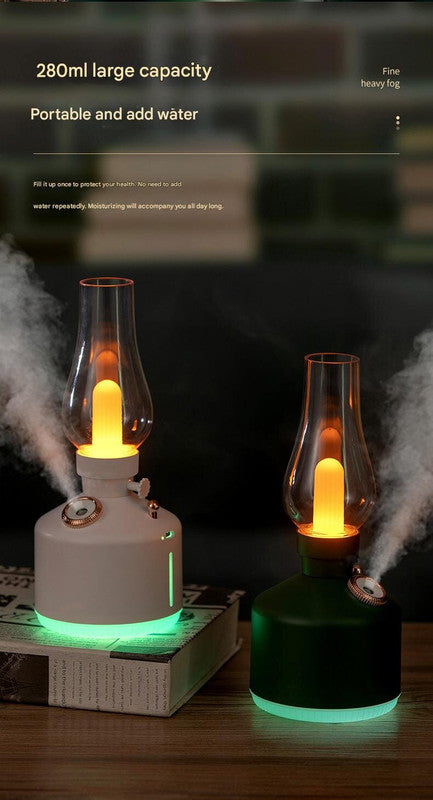 White Retro Kerosene Lamp Humidifier - Rechargeable Cool Mist Maker with Dimmable Light 6