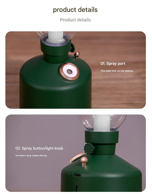 White Retro Kerosene Lamp Humidifier - Rechargeable Cool Mist Maker with Dimmable Light 7