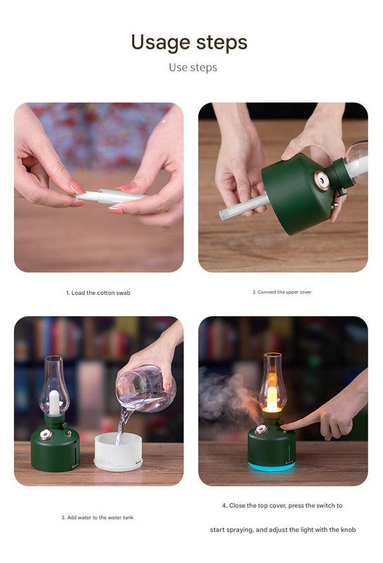 White Retro Kerosene Lamp Humidifier - Rechargeable Cool Mist Maker with Dimmable Light 9