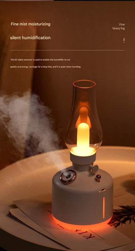 Green Retro Kerosene Lamp Humidifier - Rechargeable Cool Mist Maker with Dimmable Light 4