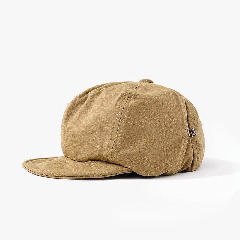 Khaki Women's Vintage Style Baker Boy Cap - Soft Cotton Linen Blend 3