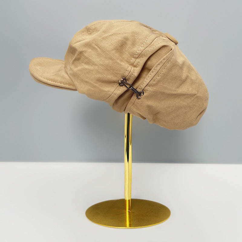 Khaki Women's Vintage Style Baker Boy Cap - Soft Cotton Linen Blend 4