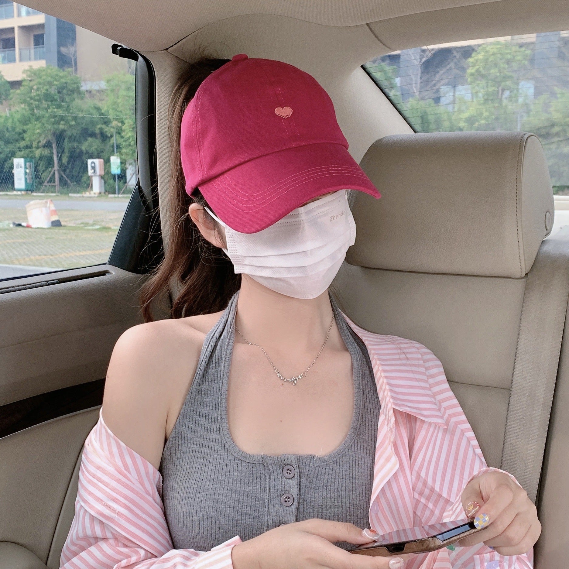 Rose Red Stylish Ponytail Opening Baseball Cap - "Have a Nice Day" Embroidery 3