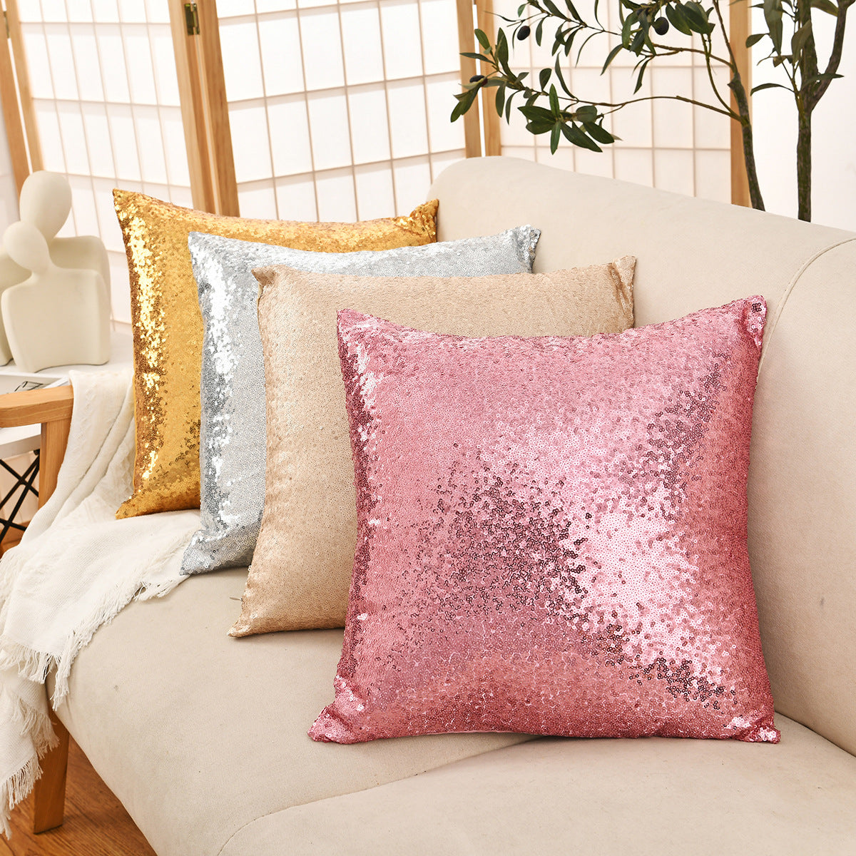 Shiny Sequin Pillowcase - Single-sided gorgeous pillowcase  (Pink pair: 40x40cm) 3