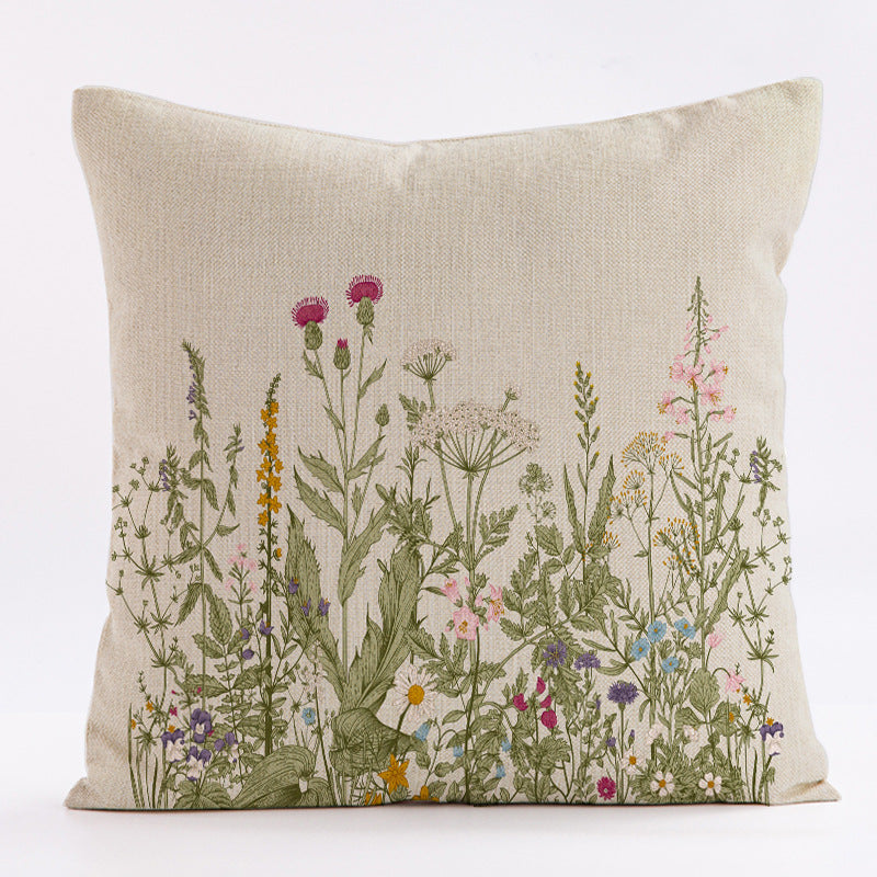 Style 3 Wildflower Linen Pillow Cover - Botanical Print Cushion Case (Three piece set: 45x45cm)