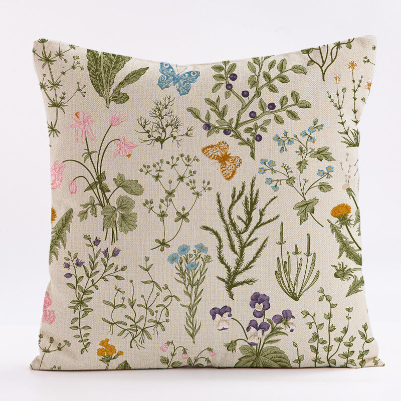 Style 4 Wildflower Linen Pillow Cover - Botanical Print Cushion Case (Three piece set: 45x45cm)