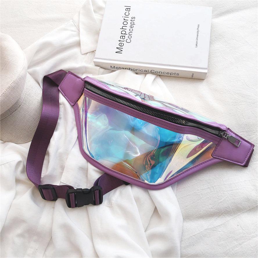 Purple Transparent Waist Bag - Shiny Laser Waist Bag Crossbody Bag 3