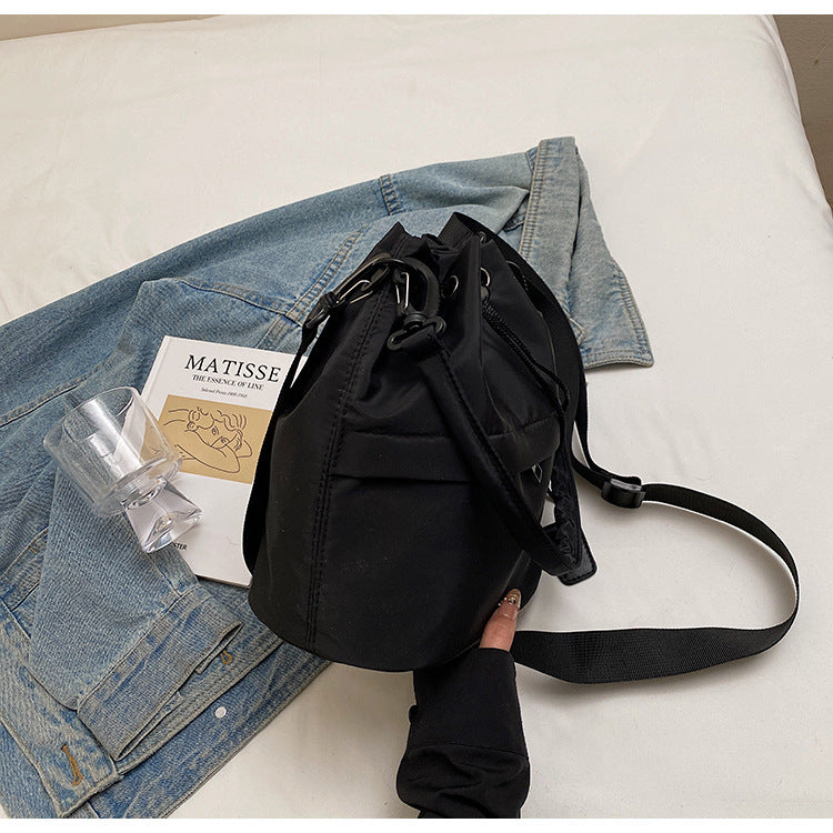 Black Casual Nylon Drawstring Bucket Bag - Adjustable Strap Crossbody Purse 4