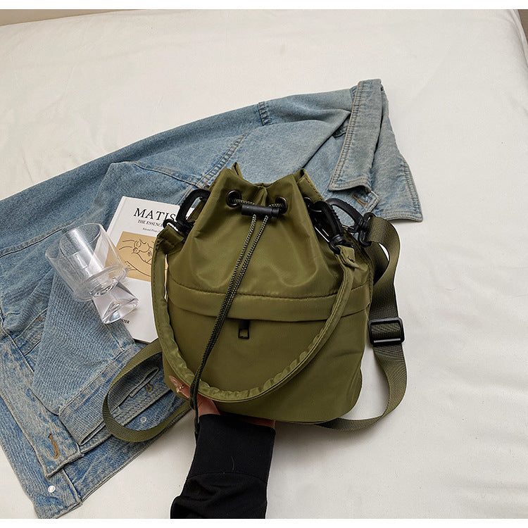 Army green Casual Nylon Drawstring Bucket Bag - Adjustable Strap Crossbody Purse 3