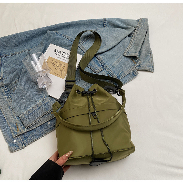 Army green Casual Nylon Drawstring Bucket Bag - Adjustable Strap Crossbody Purse 4