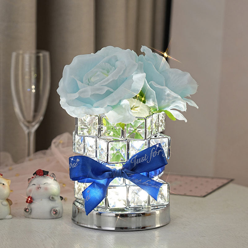 Blue Rose LED Crystal Flower Table Lamp - USB Rechargeable Touch Control Night Light 4
