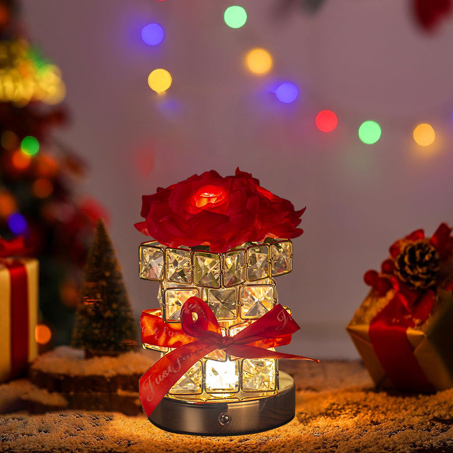 Red Rose LED Crystal Flower Table Lamp - USB Rechargeable Touch Control Night Light 3