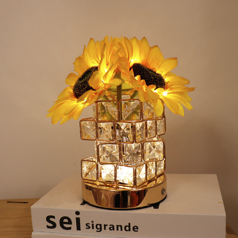Sunflower LED Crystal Flower Table Lamp - USB Rechargeable Touch Control Night Light 3