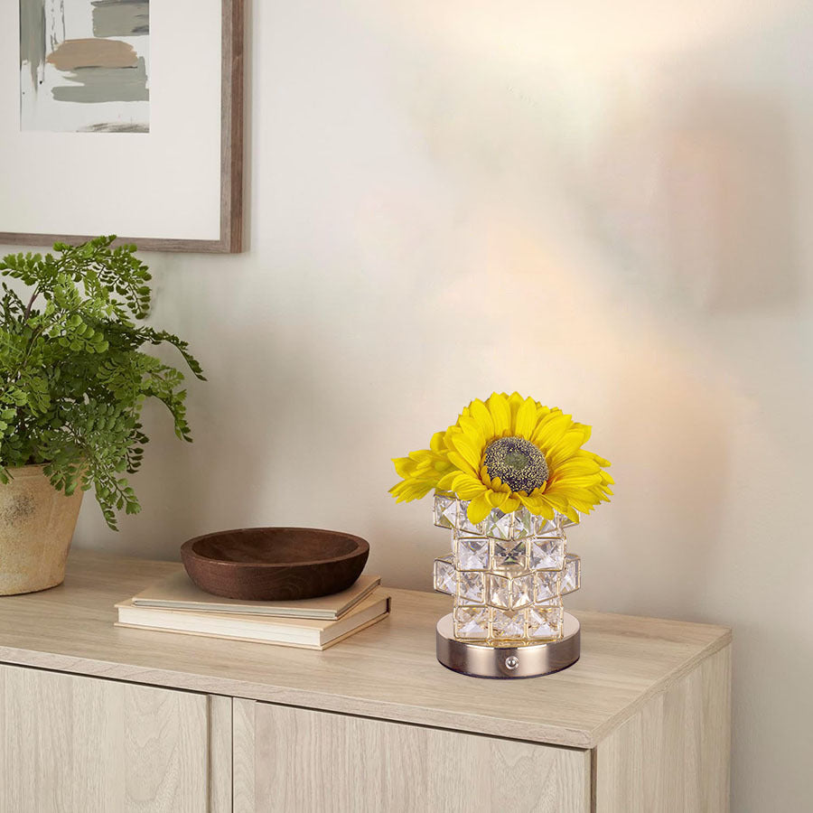Sunflower LED Crystal Flower Table Lamp - USB Rechargeable Touch Control Night Light 4