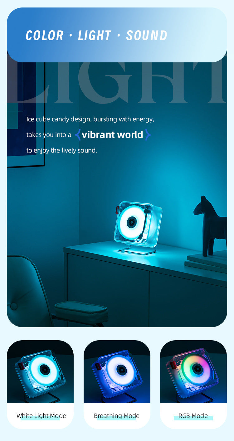 Black Retro Bluetooth Speaker - Transparent Vinyl Design with RGB Light 3
