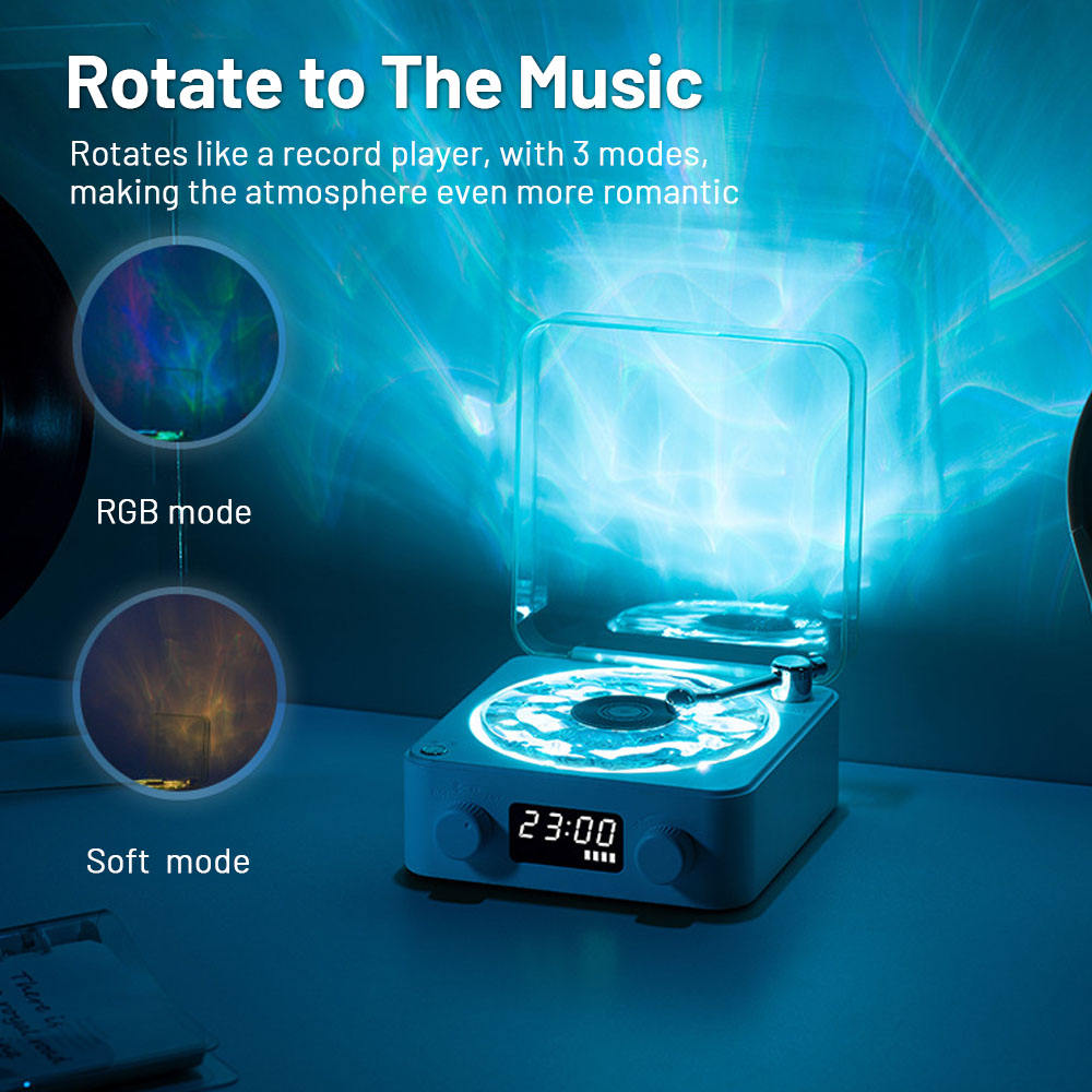 Black Waves Retro Bluetooth Speaker Clock with Ambient Light Projector 3