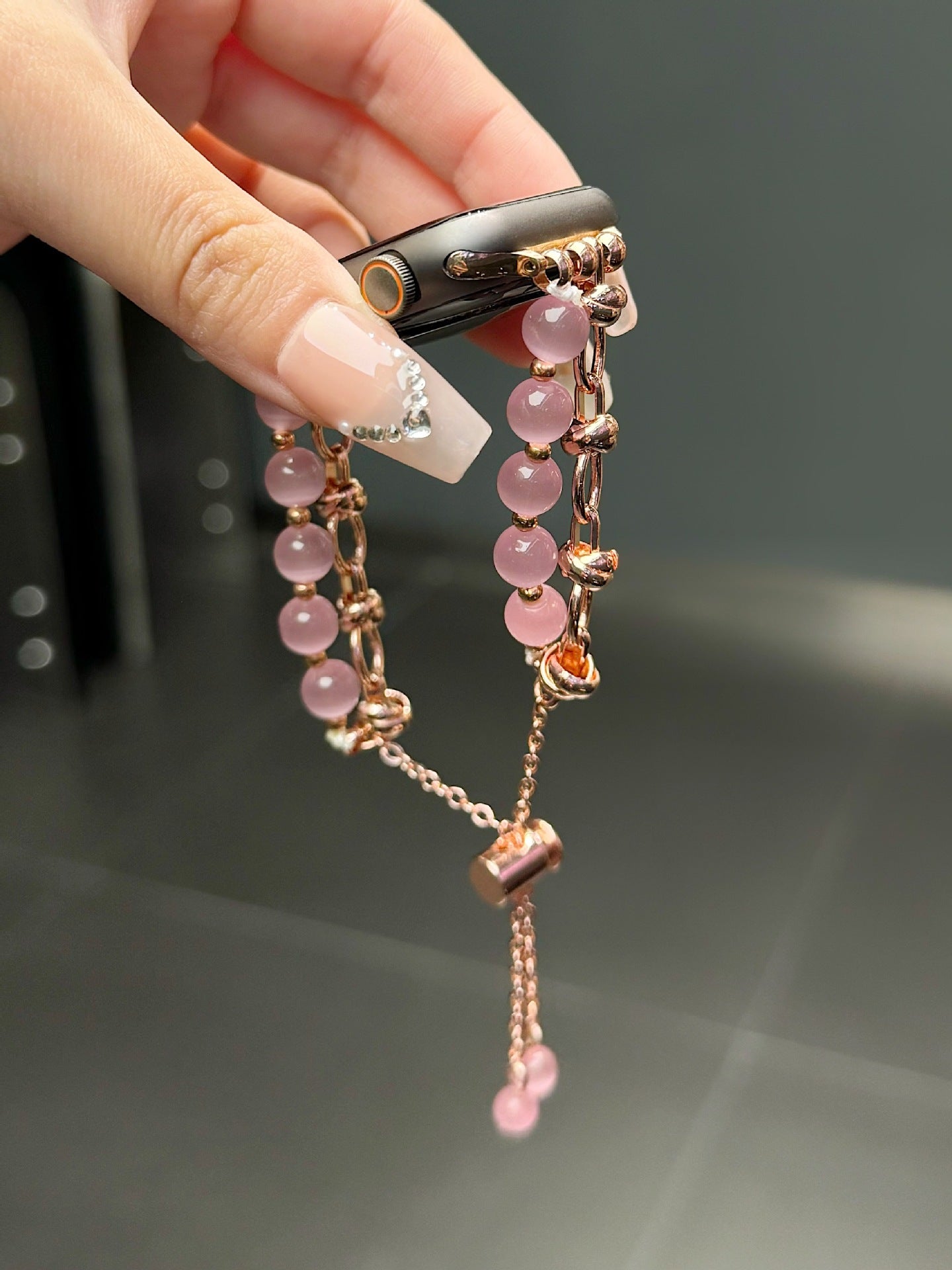 2-pcs Pink Elegant Cat's Eye Beaded Bracelet Band for Apple Watch - Women's Luxury Strap (Compatible Size :38/40/41MM ) 4
