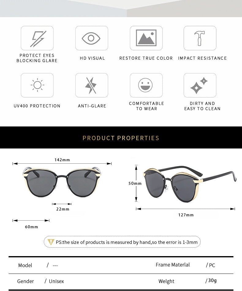 2-pcs Black Elegant Women's Cat Eye Sunglasses - Anti-Glare, Lightweight Frame 3