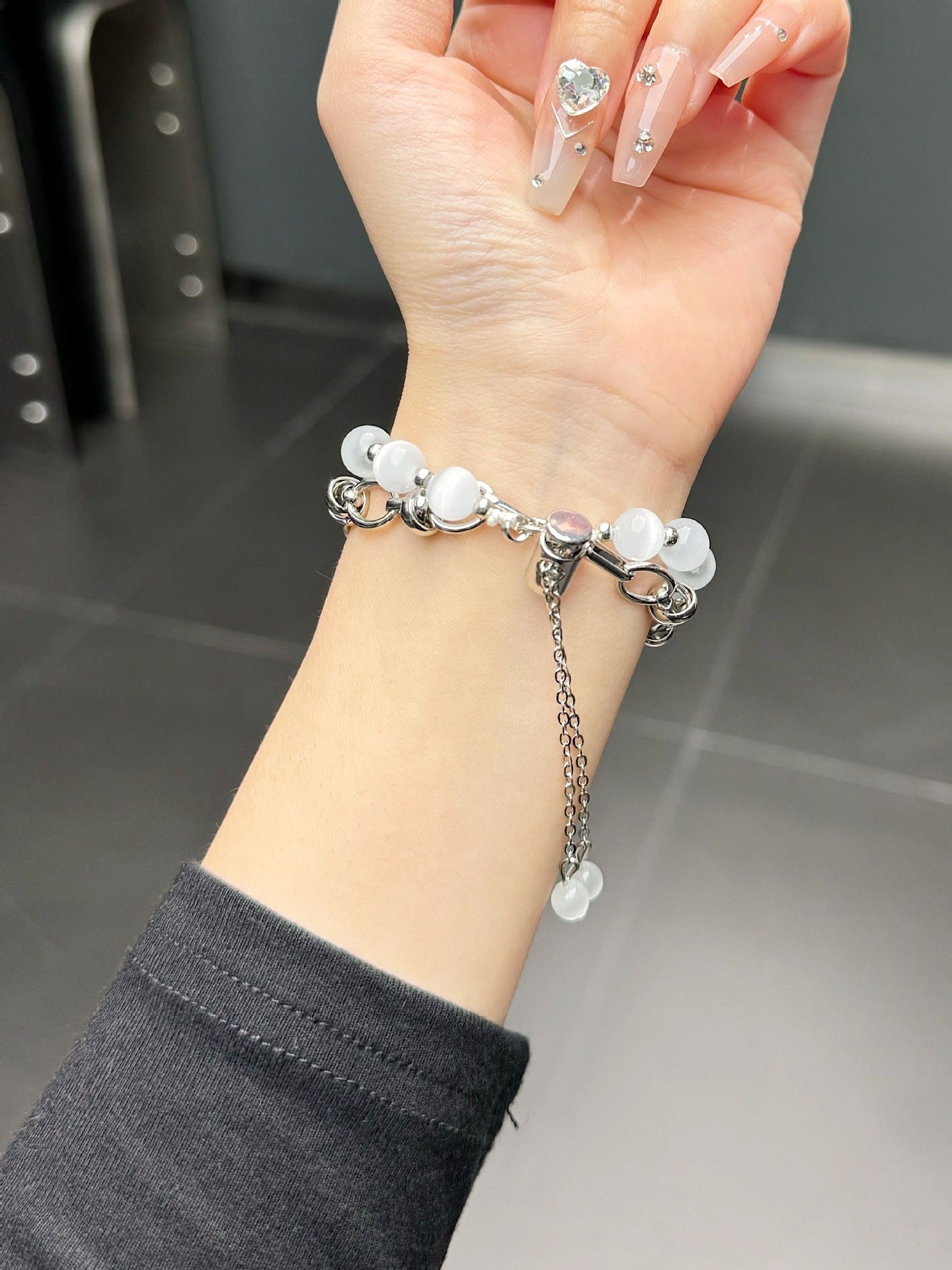 2-pcs Silver Elegant Cat's Eye Beaded Bracelet Band for Apple Watch - Women's Luxury Strap (Compatible Size :38/40/41MM ) 3