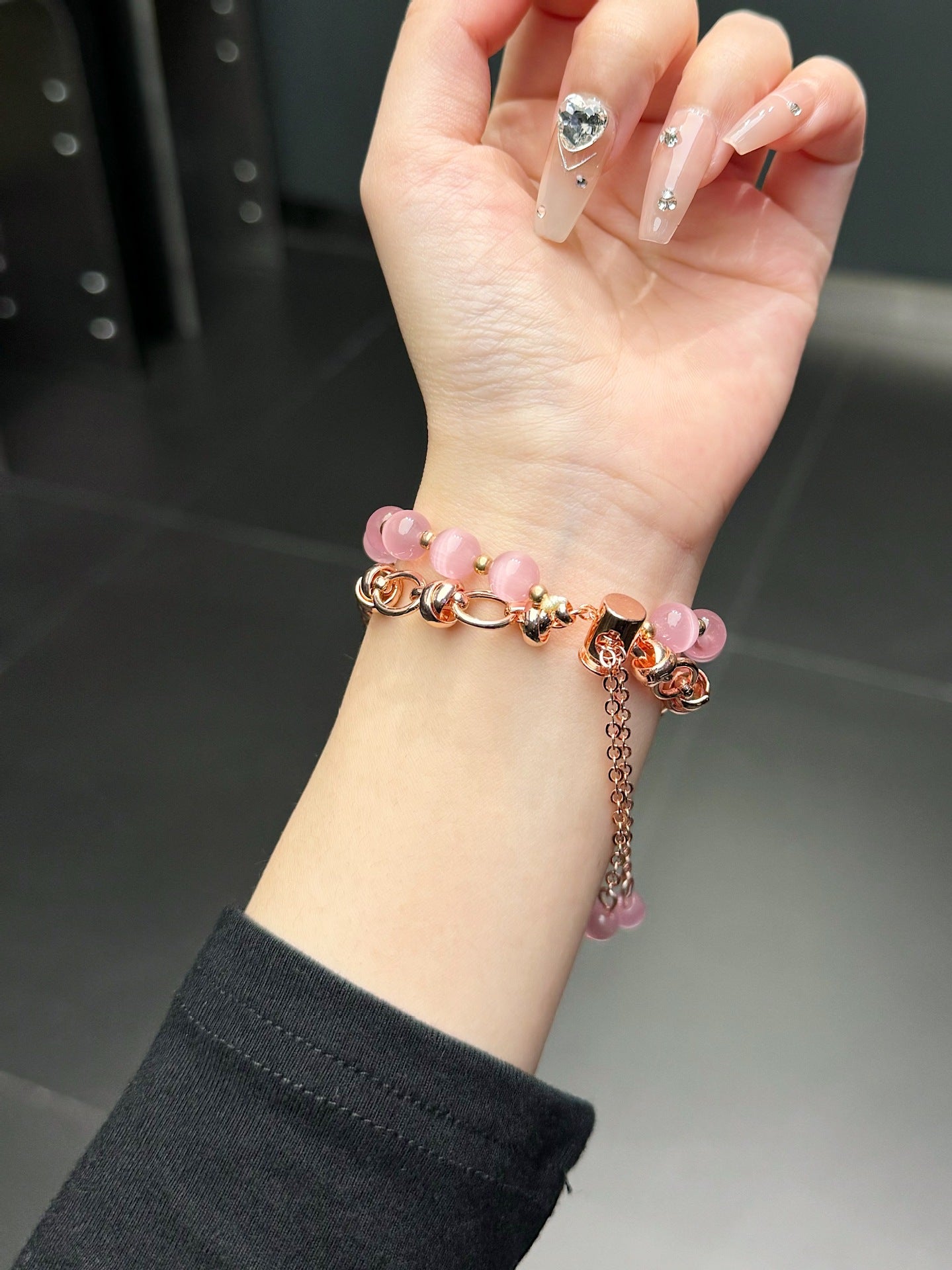 2-pcs Pink Elegant Cat's Eye Beaded Bracelet Band for Apple Watch - Women's Luxury Strap (Compatible Size :42/44/45MM ) 4