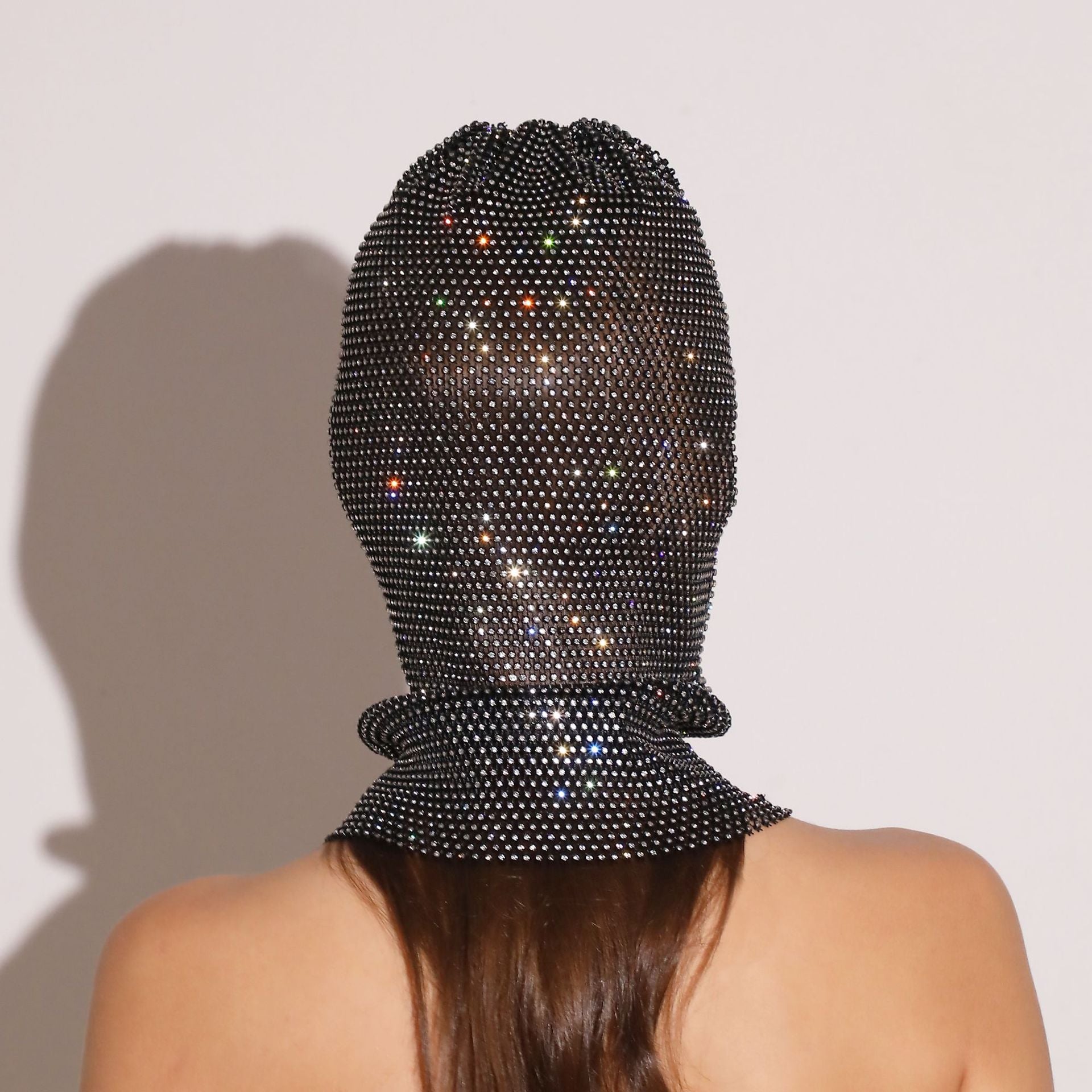 White Glitter Rhinestone Face Balaclava - Trendy Music Festival Head Cover, 37cm 6