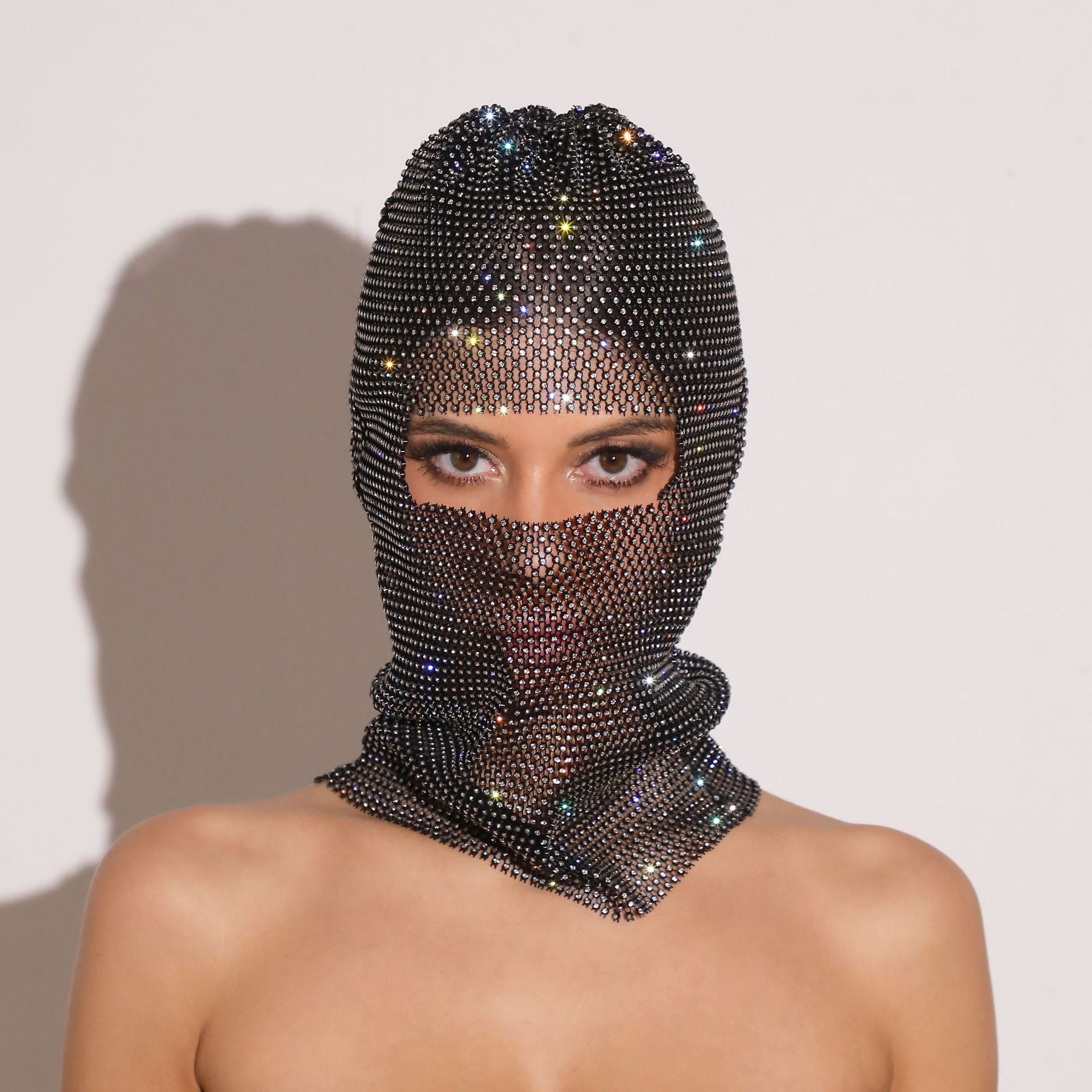 White colored diamonds Glitter Rhinestone Face Balaclava - Trendy Music Festival Head Cover, 37cm 4