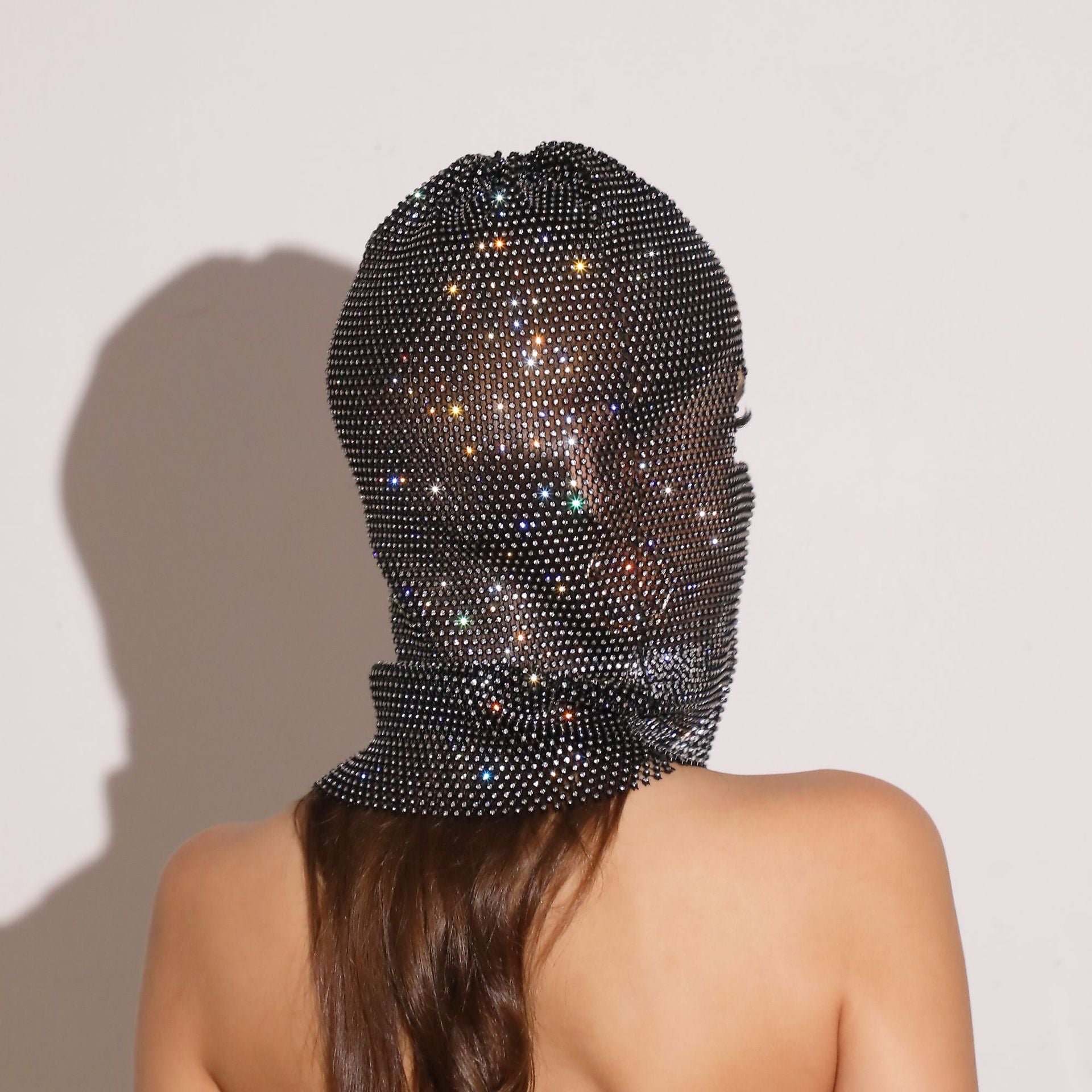 White colored diamonds Glitter Rhinestone Face Balaclava - Trendy Music Festival Head Cover, 37cm 5