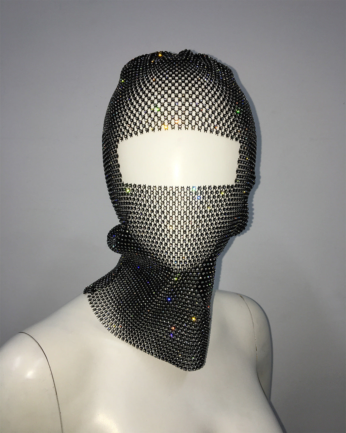 White colored diamonds Glitter Rhinestone Face Balaclava - Trendy Music Festival Head Cover, 37cm 7