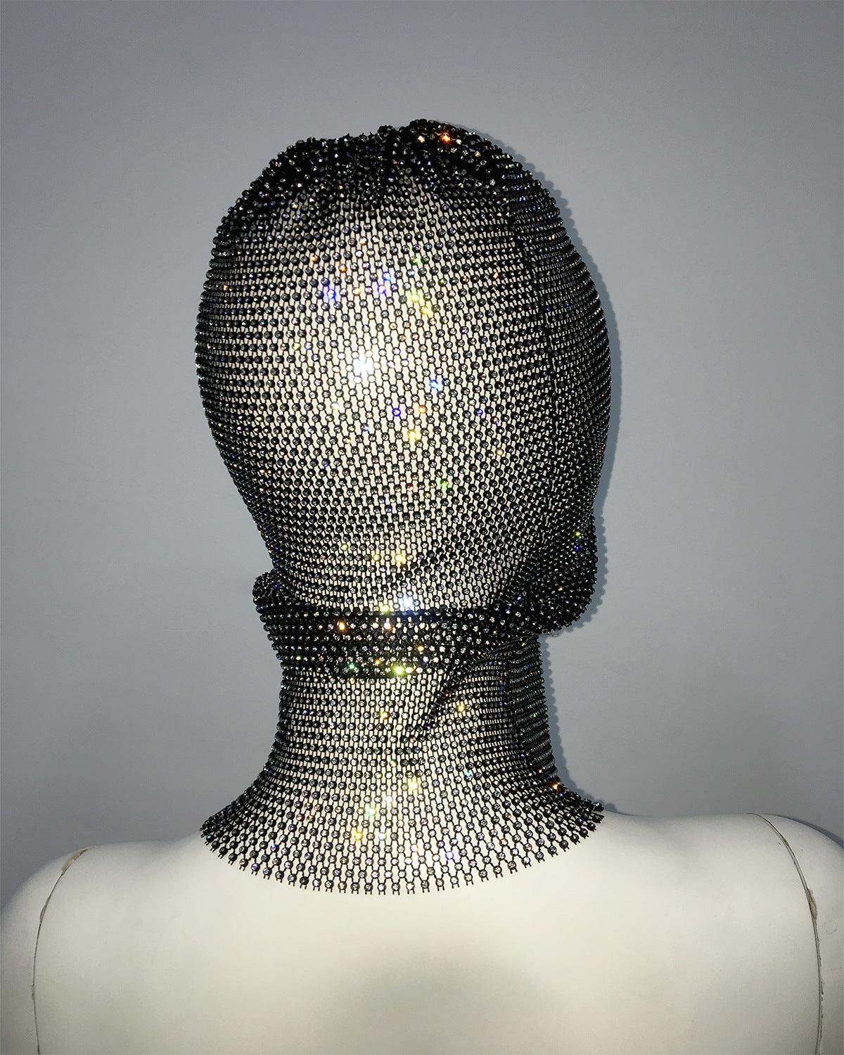 White colored diamonds Glitter Rhinestone Face Balaclava - Trendy Music Festival Head Cover, 37cm 9