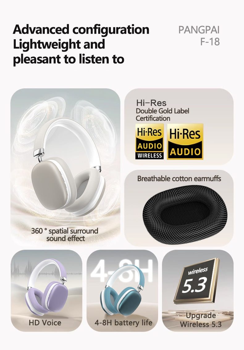 Beige Wireless Bluetooth Headphones - Over-Ear, Deep Bass, Foldable, Long Battery Life 4