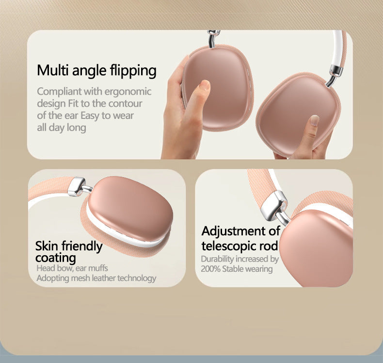 Beige Wireless Bluetooth Headphones - Over-Ear, Deep Bass, Foldable, Long Battery Life 8