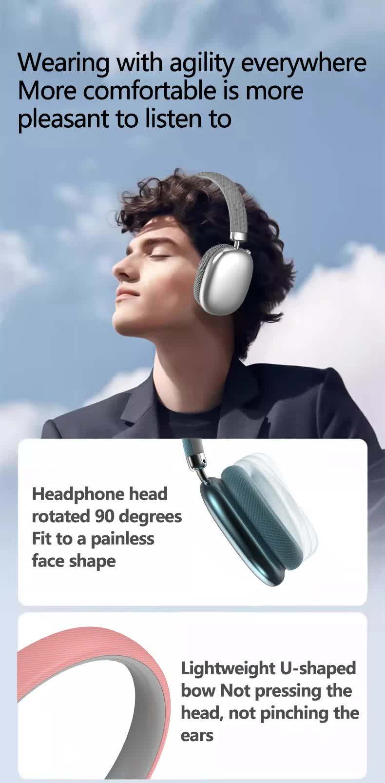 Blue Comfortable Over-Ear Headphones - Hi-Fi Sound, Long Battery, Swivel Control 6