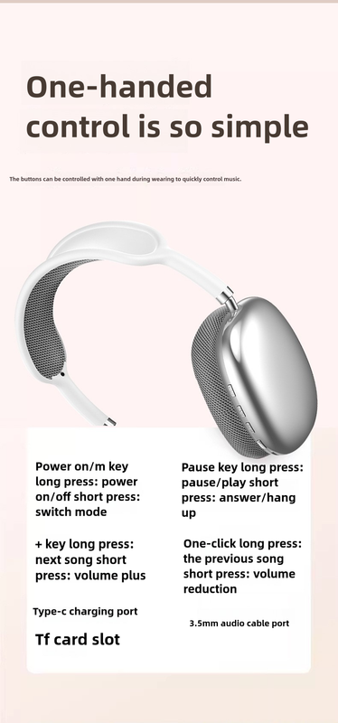 Blue Immersive 3D Audio Headphones - Wireless Over-Ear Comfort, Type-C Charging 5