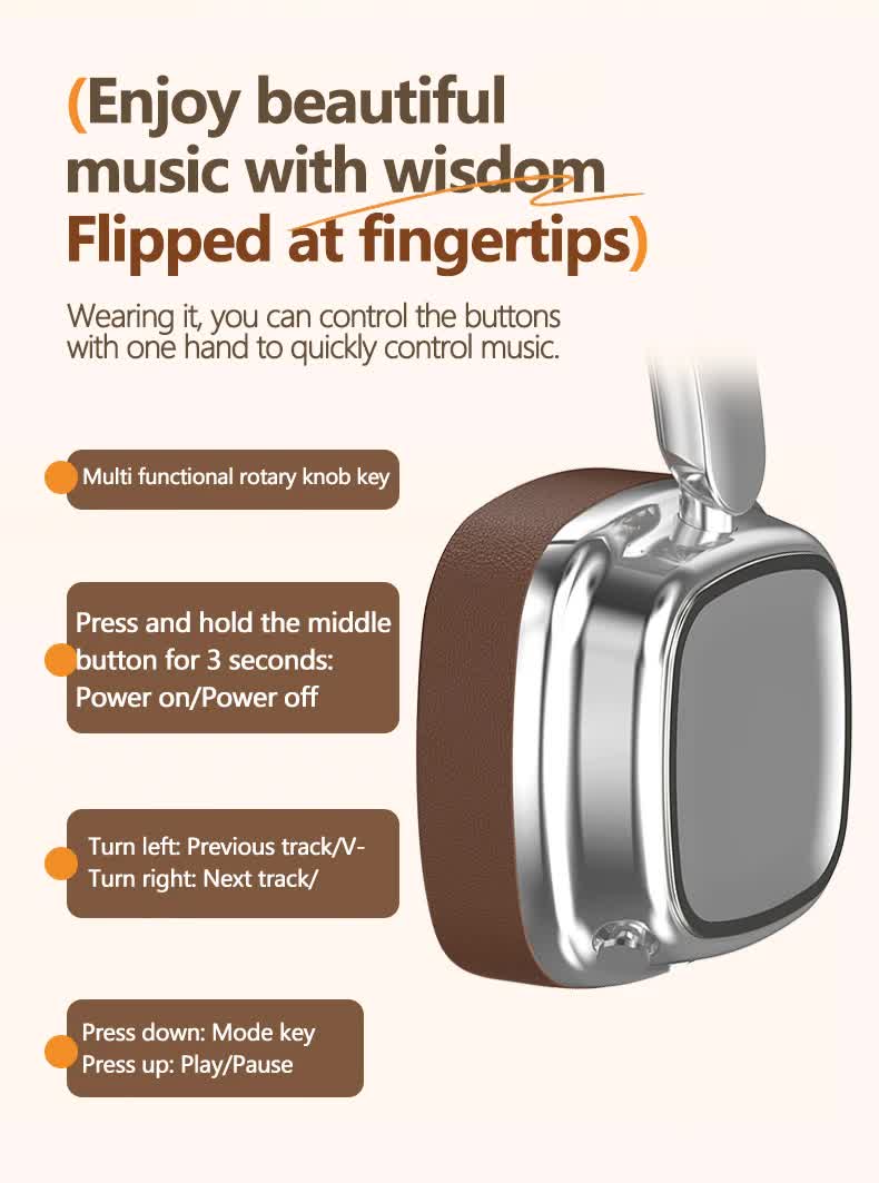 Silver And Brown Compact Retro Headphones - Wireless Bluetooth, Deep Bass, Immersive Sound 9