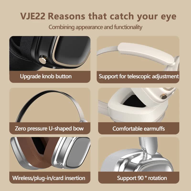 Silver And Brown Compact Retro Headphones - Wireless Bluetooth, Deep Bass, Immersive Sound 10