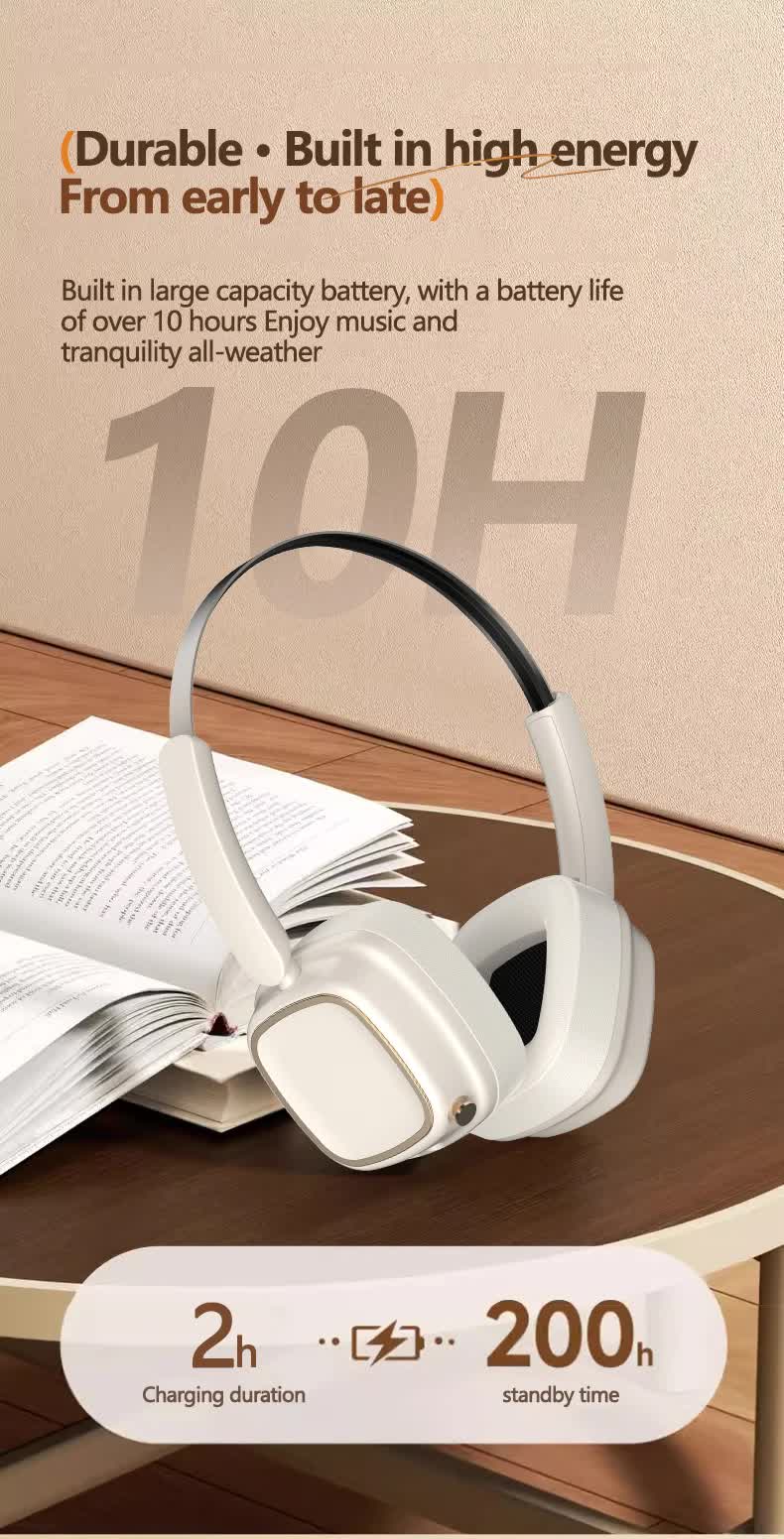 Beige Compact Retro Headphones - Wireless Bluetooth, Deep Bass, Immersive Sound 5