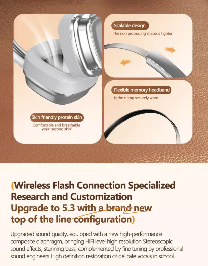 Beige Compact Retro Headphones - Wireless Bluetooth, Deep Bass, Immersive Sound 8